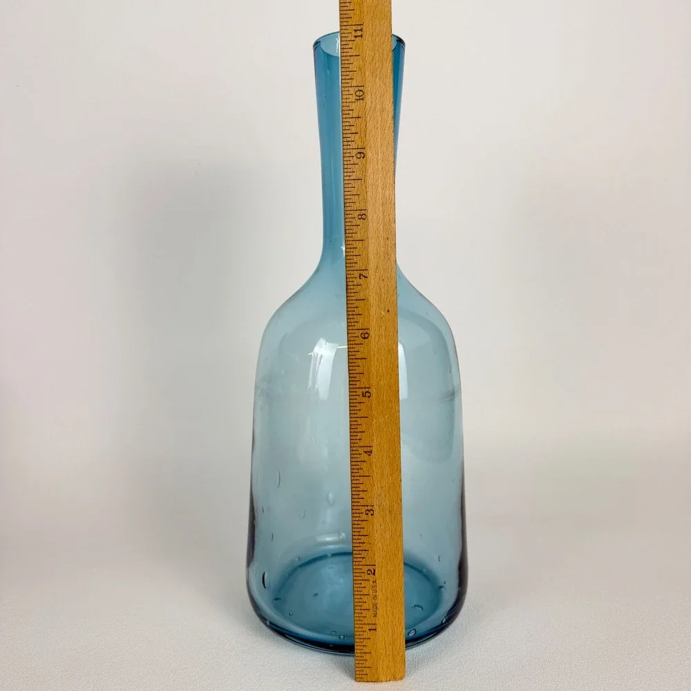 Hand Blown Blue Glass Controlled Bubble Bullicante Vase Mid Century Modern Style